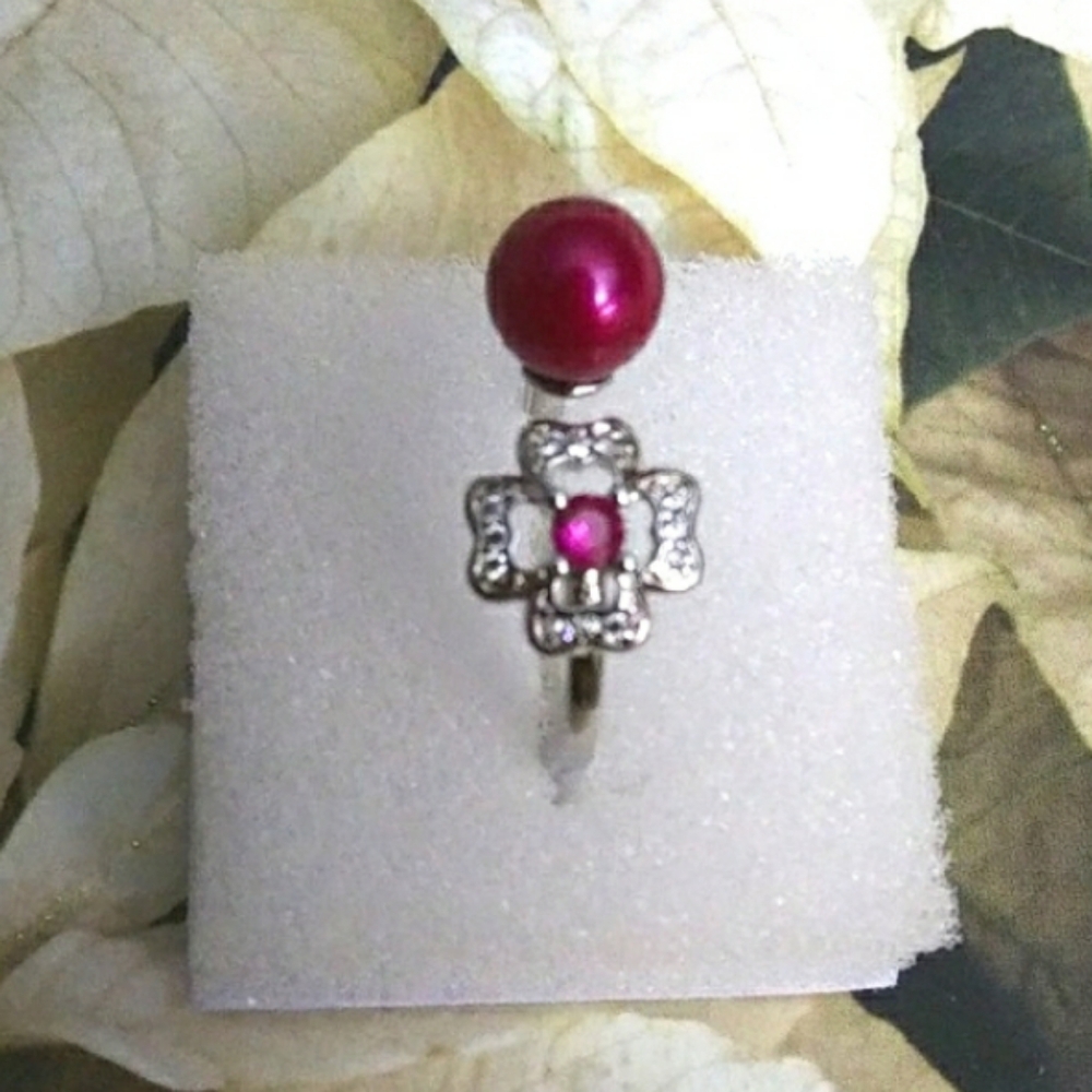 Pearl and Crystal Gemstone Halo Ring - Picture 5 of 5